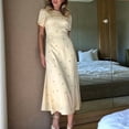 thumbnail image 6 of Women's Round Neck Short-Sleeved Printed Elegant Dress Yellow S, 6 of 9