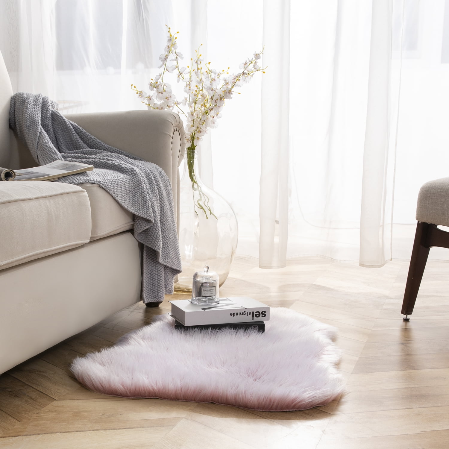 Deluxe Ultra Soft Faux Sheepskin Fur Series Fluffy Decorative Indoor Shag Area Rug, 2 x 3 Feet, Pink and White, 1 Pack