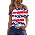 thumbnail image 2 of 4th of July Off-Shoulder Shirts for Women American Red White Blue Star Stripes T-Shirt American Flag Blouse, 2 of 4
