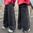 thumbnail image 6 of Generic Kids Straight Leg Jeans Retro Print Cargo Denim Pants Baggy Black Jeans/Fashion Y2k Elastic Waist School Trousers, 6 of 7