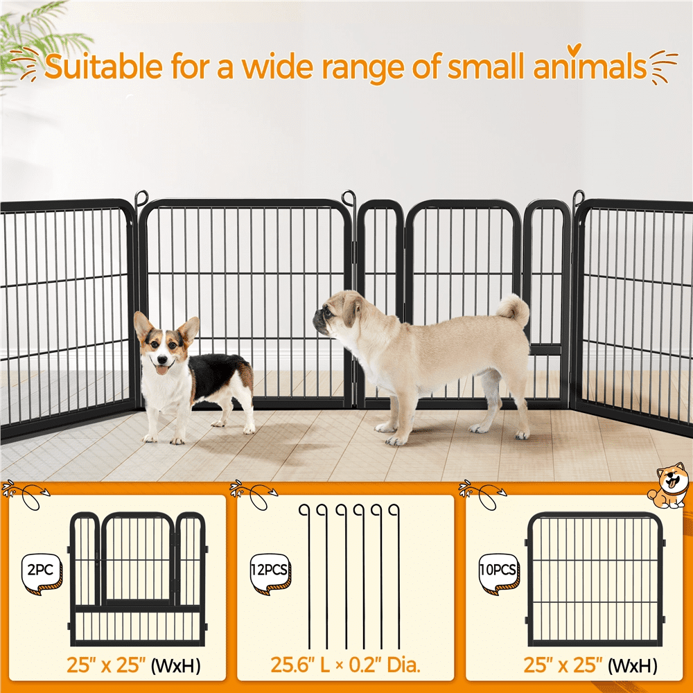 Alden Design 25″ Tall 12 Panels Metal Dog Playpen Fence for Outdoor Indoor, Black