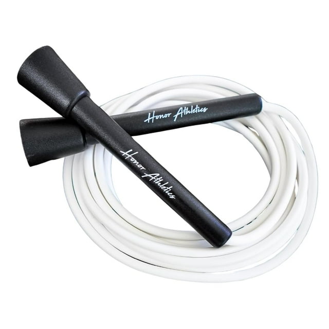HONOR ATHLETICS Speed Rope, Skipping Rope - Best for Double Under, Boxing, MMA, Cardio Fitness Training Condition - Adjustable 10ft - Jump Rope (White With Black Handles)