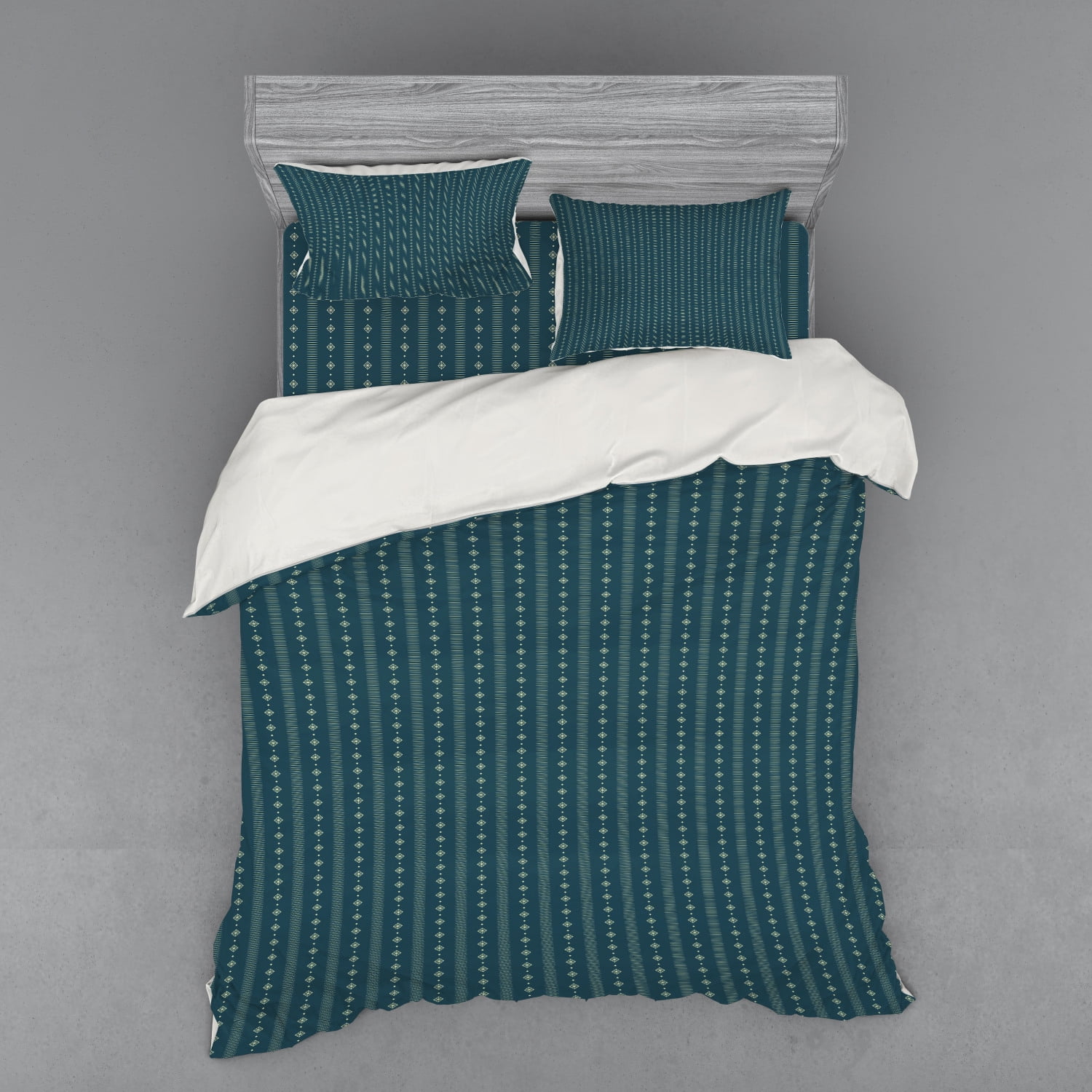 Teal And Yellow Duvet Cover Set Pattern With Vertical Abstract Ornaments Rhombus Forms And Lines Bedding Set With Shams And Fitted Sheet 3 Sizes By Ambesonne Walmart Com Walmart Com