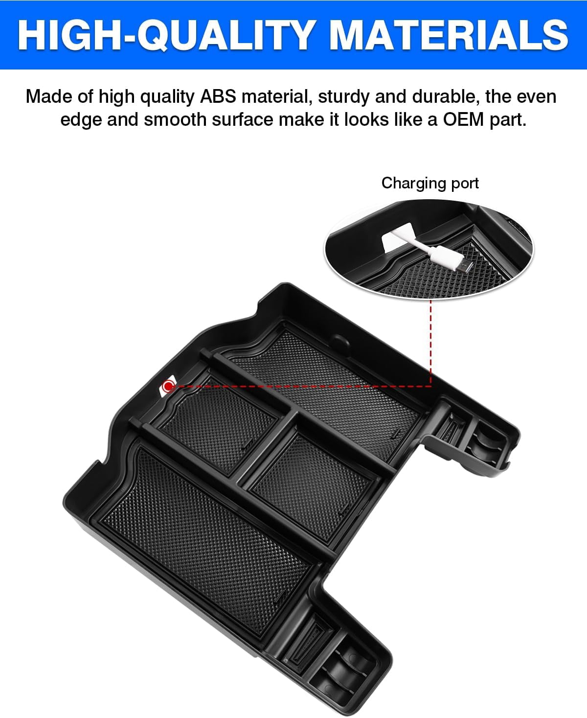 Canvcle Center Console Organizer for 2019-2025 Dodge RAM 1500 2500 3500 Accessories Armrest Storage Box Secondary Insert Tray with 2 Color Mats (Full Console w/Bucket Seats ONLY)