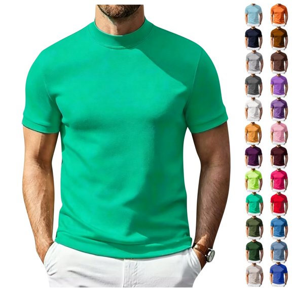 Shirts for Men Slim Fit Crew Neck Basic Tees Stretch Comfortable Casual Wrinkle Free Solid Color Thermal Tops