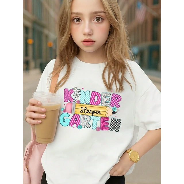 T-shirts Graphiques en Coton pour Jeunes Garçons/filles "Jaunes, Rentrée des Classes, Hauts d'Été Noirs avec Design Crayon Coloré, Cadeau pour le Premier Jour d'École, Amusant, Élégant" Vêtements pour Enfants