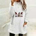 thumbnail image 2 of asdoklhq Christmas Long Sweaters for Women Christmas Round- Neck and Winter Loose Solid Pocket Warm Long Sleeve Blouse White M, 2 of 5