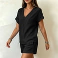 thumbnail image 4 of Pounoo Sets for Women 2 Piece V Neck Short Sleeve Top Elastic Waist Shorts Casual Summer Beach Vacation Matching Outfits, 4 of 9