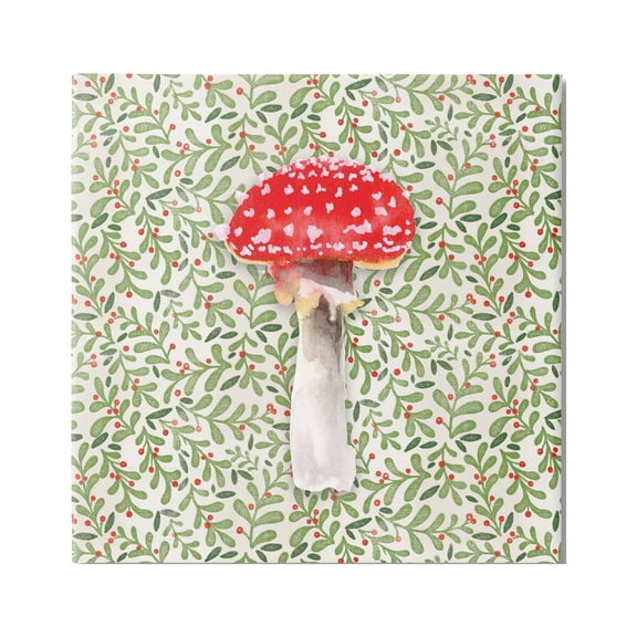 Stupell Industries Leaf Patterned Mushroom Botanical & Floral Painting Gallery Wrapped Canvas Art Print Wall Art, 17 x 17