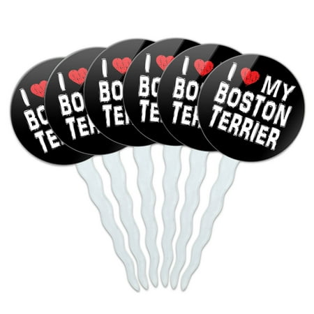 I Love My Boston Terrier Stylish Cupcake Picks Toppers - Set of (Best Cupcakes In Boston)