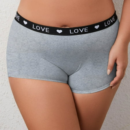 Aobny Fashion Comfort Women s Panties Plus Size Gray Boy Shorts Cotton Love Underpants for Adult XL-4XL