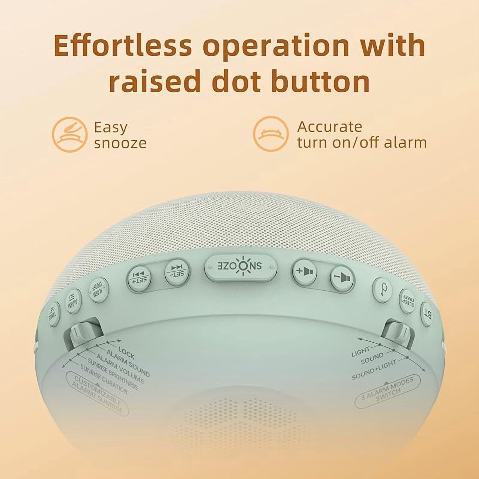 Sunrise Alarm Clock White Noise Machine: Natural Wake Up Light - Dimmable Clock with Bluetooth Speaker for Bedroom - 25 Sleep Sounds for Baby Adults Kids Sage Green