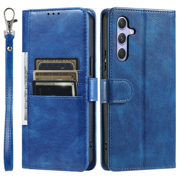 Dteck for Samsung Galaxy A16 5G Wallet Phone Case for Women Men with 6 Card Slots, PU Leather Magnetic Flip Wallet Phone Case with Wrist Strap for Samsung Galaxy A16 5G, Blue