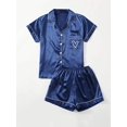 thumbnail image 3 of Ensemble Pyjama à Manches Courtes pour Femmes avec Bouton en Satin, 3 of 5