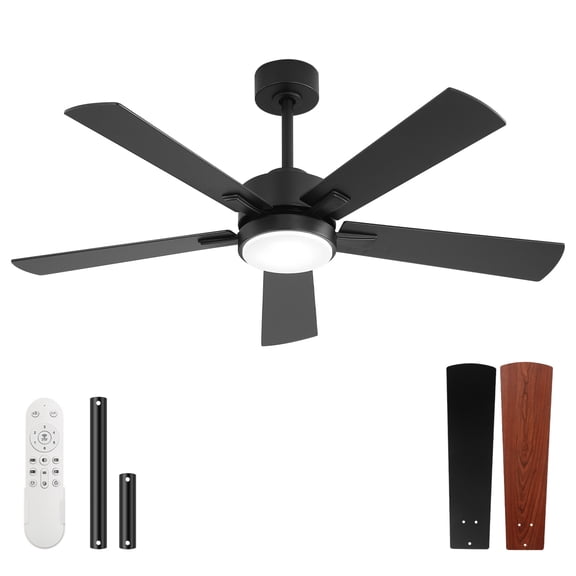 Sofucor 52 Inch Ceiling Fan with Light and Remote Control, 5 Dual-Sided Wood Blades Modern Black Ceiling Fan