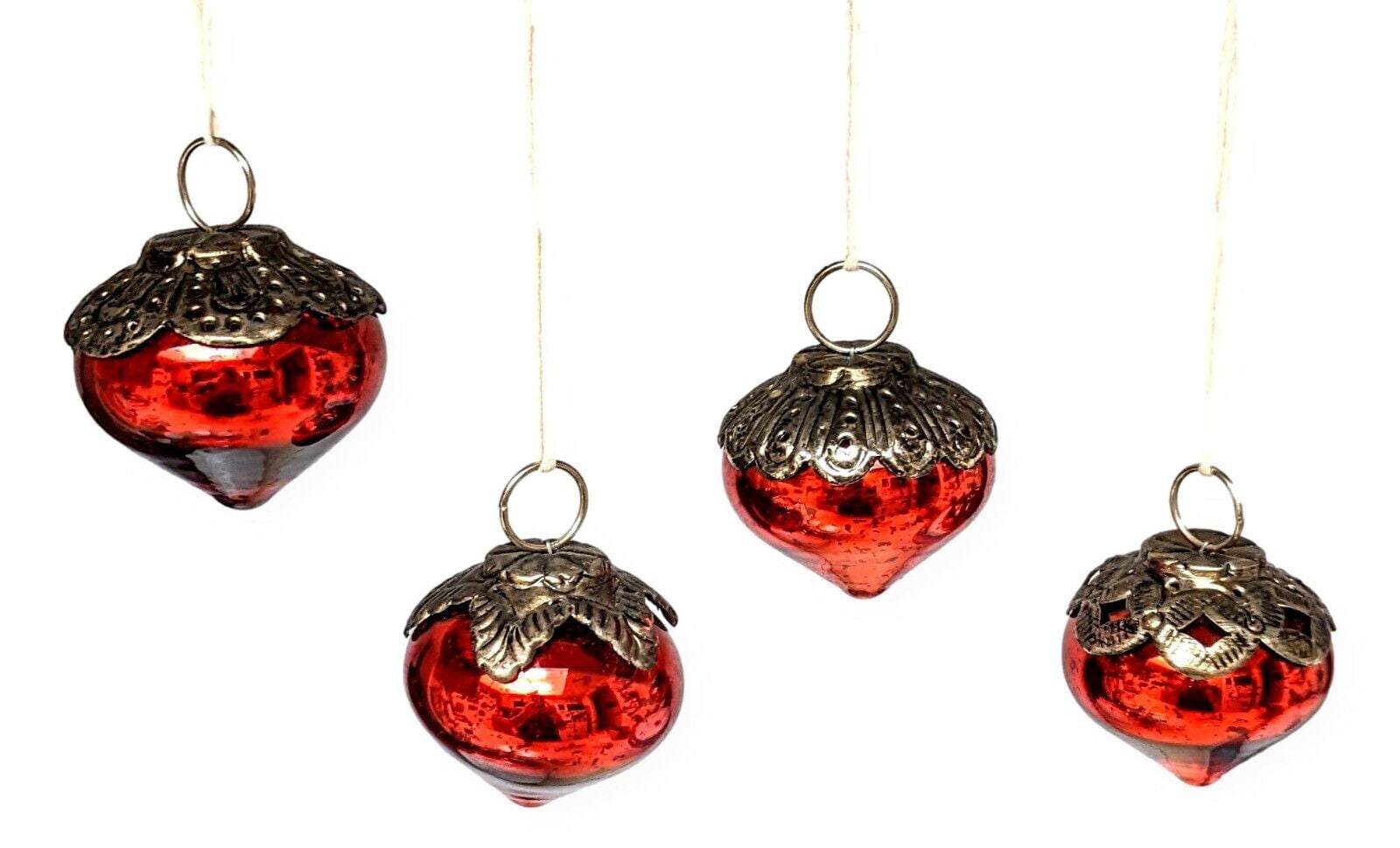 Set of 4 RED MERCURY Glass Christmas Ornaments, 2" Tall, by Country