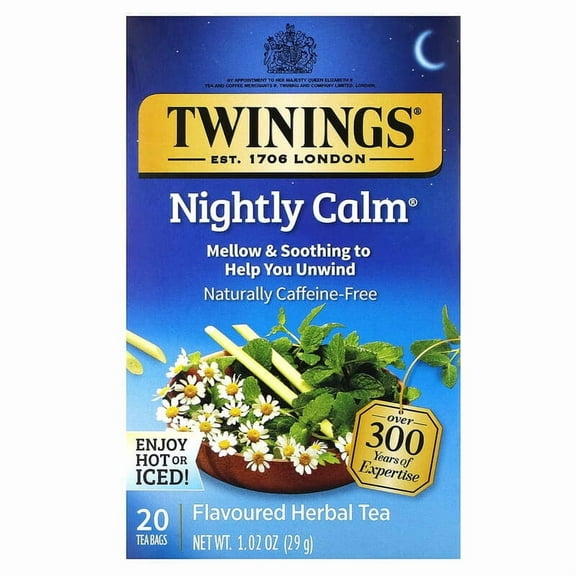 Twinings, Flavored Herbal Tea, Nightly Calm, Caffeine Free, 20 Tea Bags, 1.02 oz Pack of 4