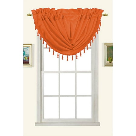 Terra Cotta Water - Melanie Faux Silk Rod Pocket Waterfall Valance With Tassels, Terracotta, 58x37