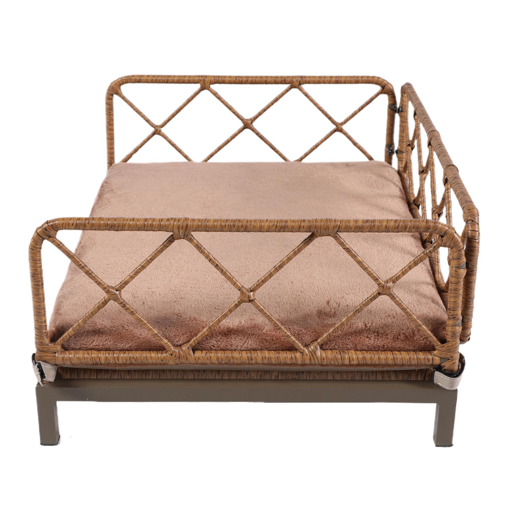 Kadyn 25" Wicker Dog Bed for Small Dogs with Removable Mattress Cover in, Dog Sofa Bed, Modern Pet Bed Furniture for Puppies and Little Breeds, Brown