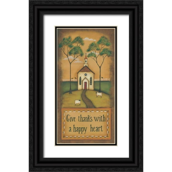 Lewis, Kim 9x14 Black Ornate Wood Framed with Double Matting Museum Art Print Titled - Give Thanks With a Happy Heart
