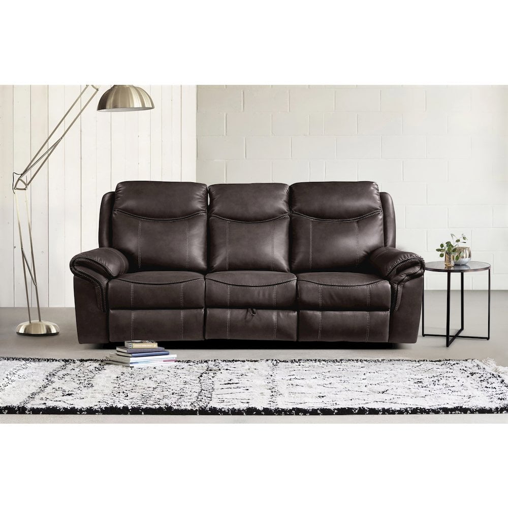 Ma ブラウン25 Lexicon Aram Transitional Faux Leather Double Reclining Sofa