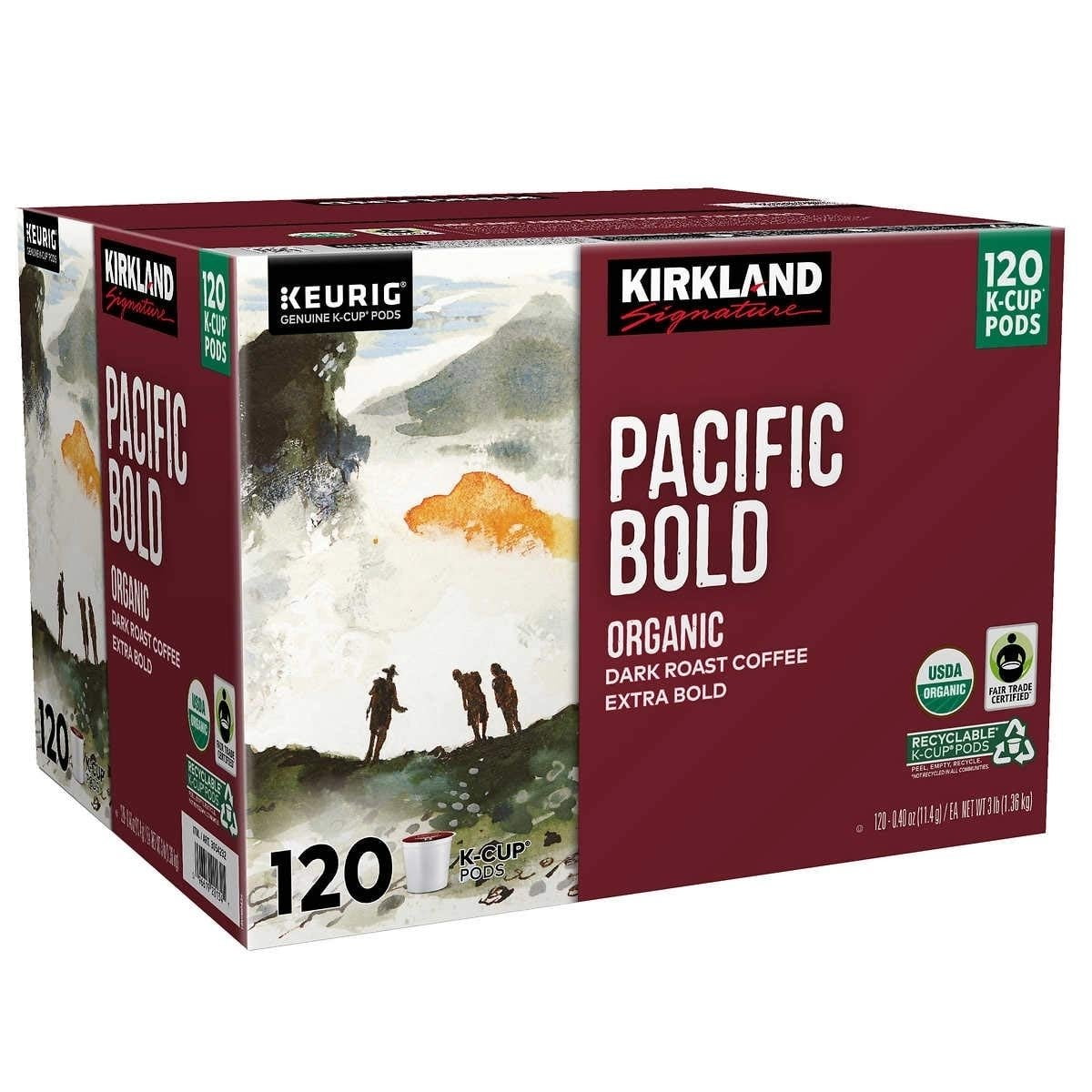 Kirkland Signature Coffee Organic Pacific Bold Recyclable K-Cup Pod, 120 Count