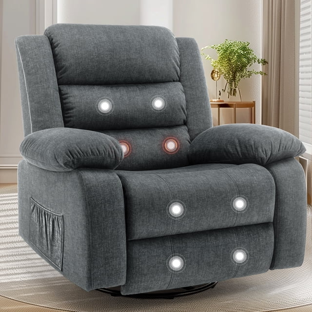 Lnsenfin Oversized Swivel Rocker Recliner Chair for Adults with Massage for Living Room,Grey