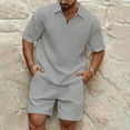 thumbnail image 2 of Dagegui Mens 2 Pieces Sweatsuits Waffle T-Shirts and Short Pants Sets 1/4 Zip Up Turndown Collar Shirts Solid Casual Loose Fit Set Summer Gray 2XL, 2 of 6