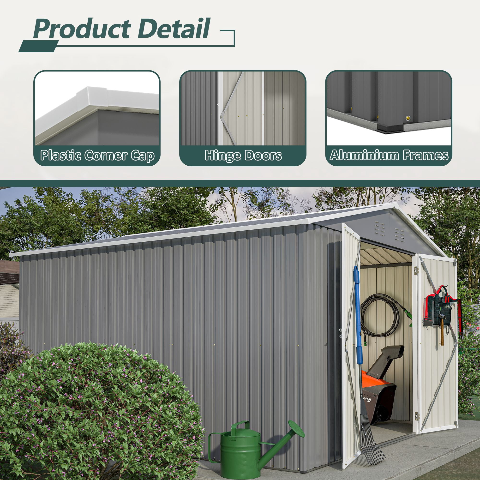 10x10 FT Outdoor Storage Shed, Large Steel Metal Garden Shed with Lockable Door, Storage Tool House for Bike Storage, Tool Storage, Temporary Storage, Backyard, Garden, Patio, Lawn