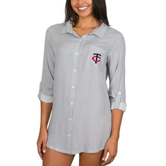 Women's Concepts Sport Gray Minnesota Twins Melody Woven Full-Button Long Sleeve Nightshirt