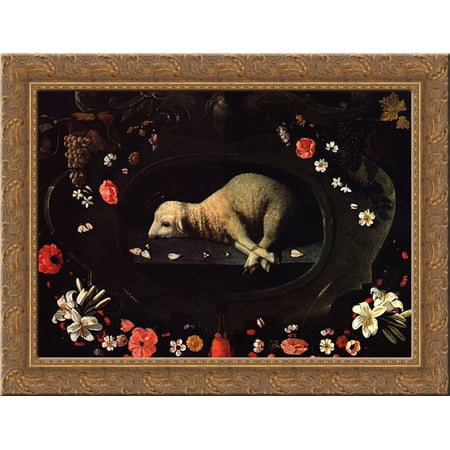 Cordeiro Pascal 24x18 Gold Ornate Wood Framed Canvas Art by Josefa de Obidos