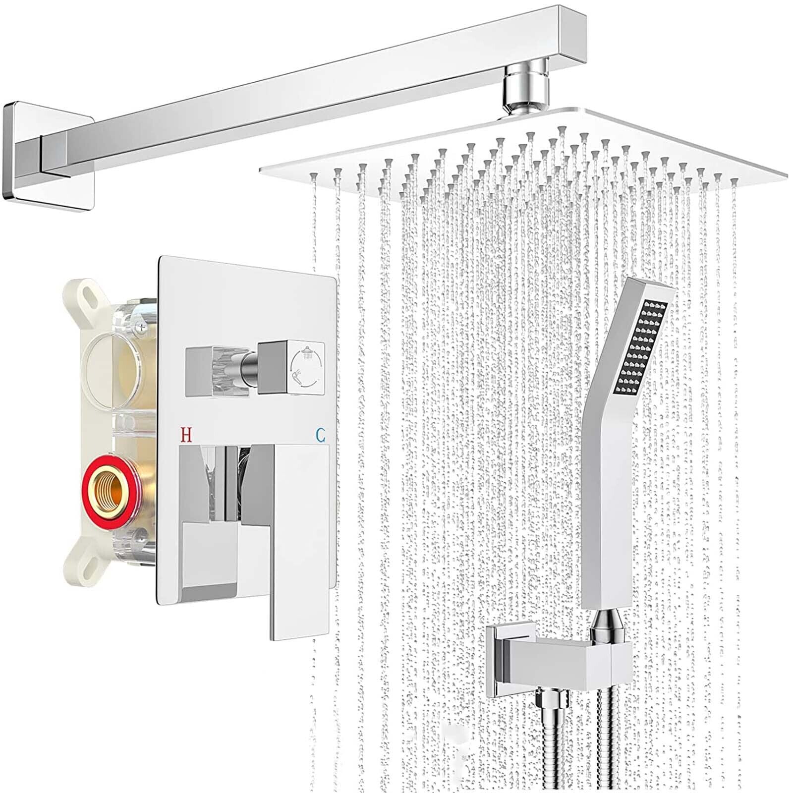 Shower Faucet Set System Chrome 8" Rainfall Shower Head Combo w/ Mixer