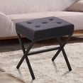 thumbnail image 3 of Tcbosik Velvet Tufted Upholstered Ottoman - 300LBS Weight Capacity, Modern Vanity Stool with X-Shaped Metal Legs and Non-Slip Footpads for Home Dorm (Black)​, 3 of 6