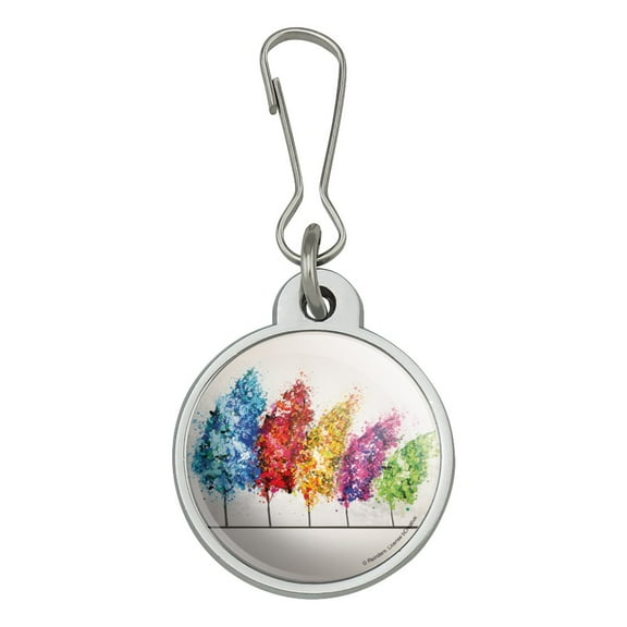 Row of Colorful Rainbow Trees Bending in the Wind Jacket Handbag Purse Luggage Backpack Zipper Pull Charm