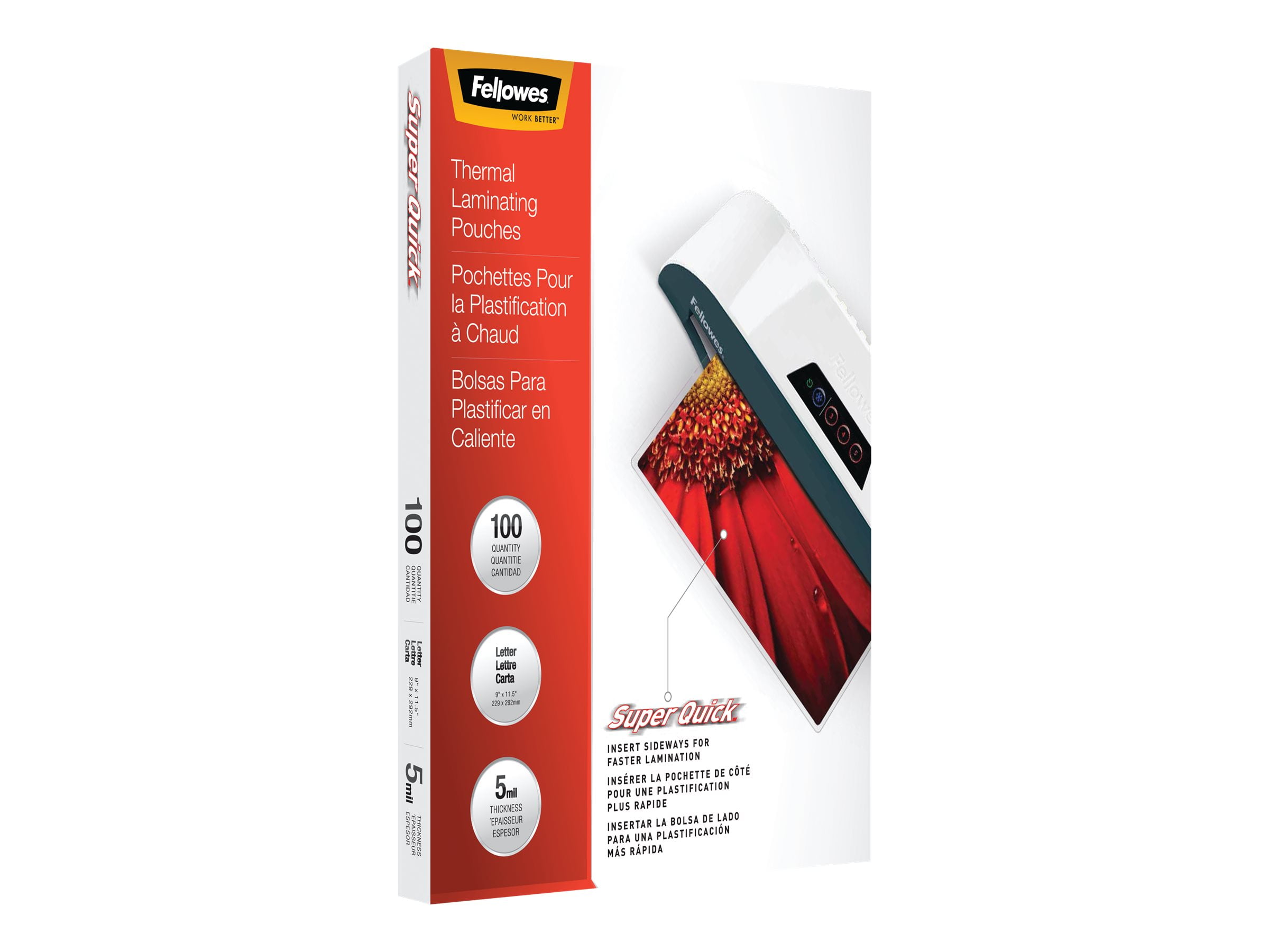 Pochettes de plastification Fellowes® Super Quick, format lettre, 5 mil, paquet de 100