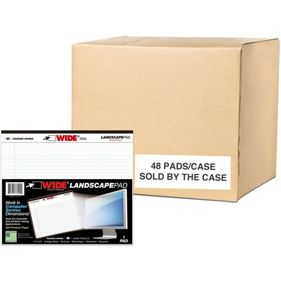 Roaring Spring Wide College Ruled Landscape Legal Pad, 1 Case (48 Total), 11" x 9.5" 40 Sheets, White