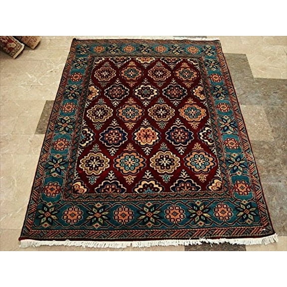 Ahmedani Linen Exclusive Floral Designed Rectangle Adult Indoor Rug Hand Knotted Wool Silk Carpet (6x4)'