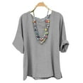 thumbnail image 4 of Women's Cotton Linen Top Short Sleeve Crew Neck Oversized Boho Blouse with Side Slit - Summer Casual | Yubnlvae (Grey | XXL), 4 of 4