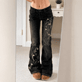 thumbnail image 2 of RDKTPXZ Women's Mid Rise Floral Embroidered Flare Jeans Y2K Bell Bottoms, 2 of 15