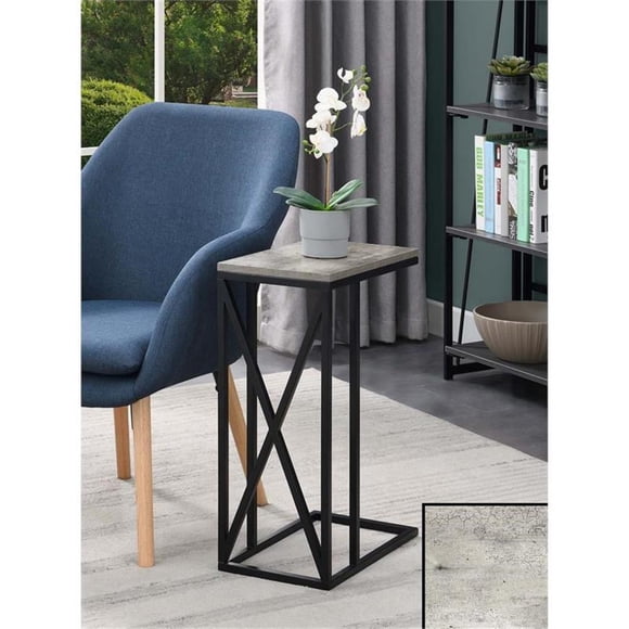 Convenience Concepts Tucson C End Table in Gray Wood Finish with X Metal Frame