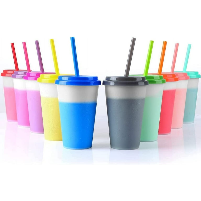 Casewin Plastic Kids Cups with Lids and Straws - 10 Pack 12 oz