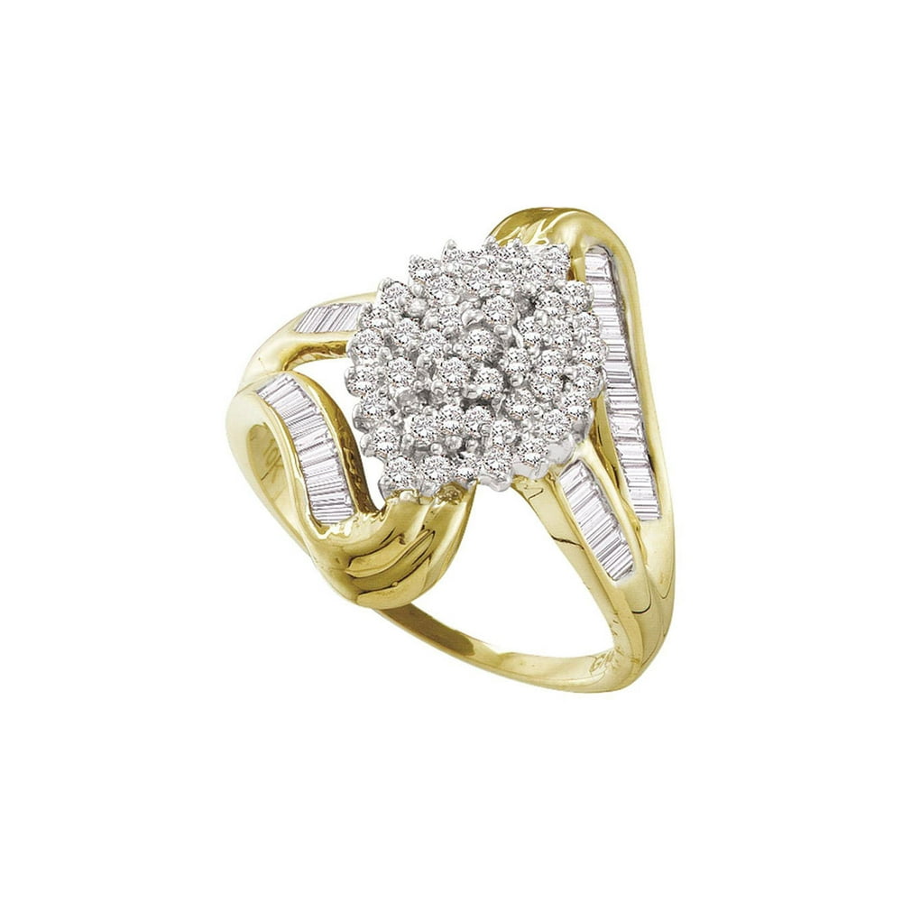 The Diamond Deal 10kt Yellow Gold Womens Round Diamond Cluster Swirl