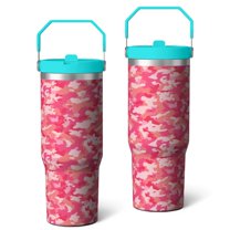 30oz Handheld Travel Tumbler with Handle – Double Wall Stainless Steel Insulated Cup, Flip Straw Lid, Leak-Proof & BPA-Free for Hot and Cold Drinks – Durable Coffee & Juice Mug Pink
