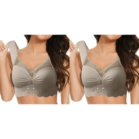 LUOGENLI Women Bras Pack of 6 Women s Front Side Buckle Lace Edge without Steel Ring Movement Seamless Gathering Adjustment Yoga Sleep Large Bra 2Pcs Women Bralette Lace L