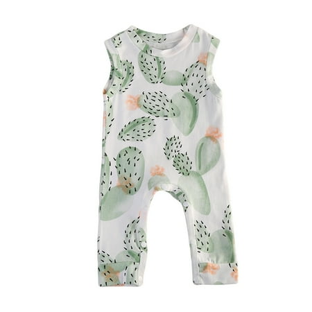 

Qtinghua Newborn Baby Boy Girl Cactus Print Romper Sleeveless Jumpsuit Bodysuits Summer Clothes White 3-6 Months