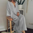 thumbnail image 2 of JUNWELL Robe Chemise Décontractée de Vacances Femme Couleur Unie Manches Longues Col en V Ample Coton Lin Robe Midi Été Mince Fin de Semaine Robes de Rue, 2 of 7
