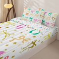 thumbnail image 3 of Erosebridal Colorful Bows Ribbon Zipper Queen Comforter Set with Fitted Sheet and 2 Pillowcases,Gold Stars Print Zipper Bedding Set For Girls,Colorful Stars Reversible,4-Piece, 3 of 7