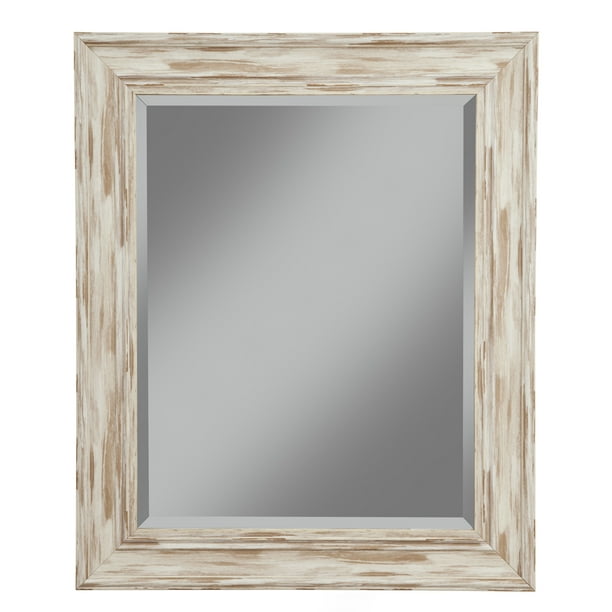 Farmhouse Antique White Wash Wall Beveled Mirror 36"x30"