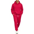 thumbnail image 3 of Dwelliawo Men's Tracksuits 2 Piece Set Heavyweight Solid Color Casual Pullover Hoodies Joggers Running Pants Set Fleece Winter Suit with Pockets Red XL, 3 of 6