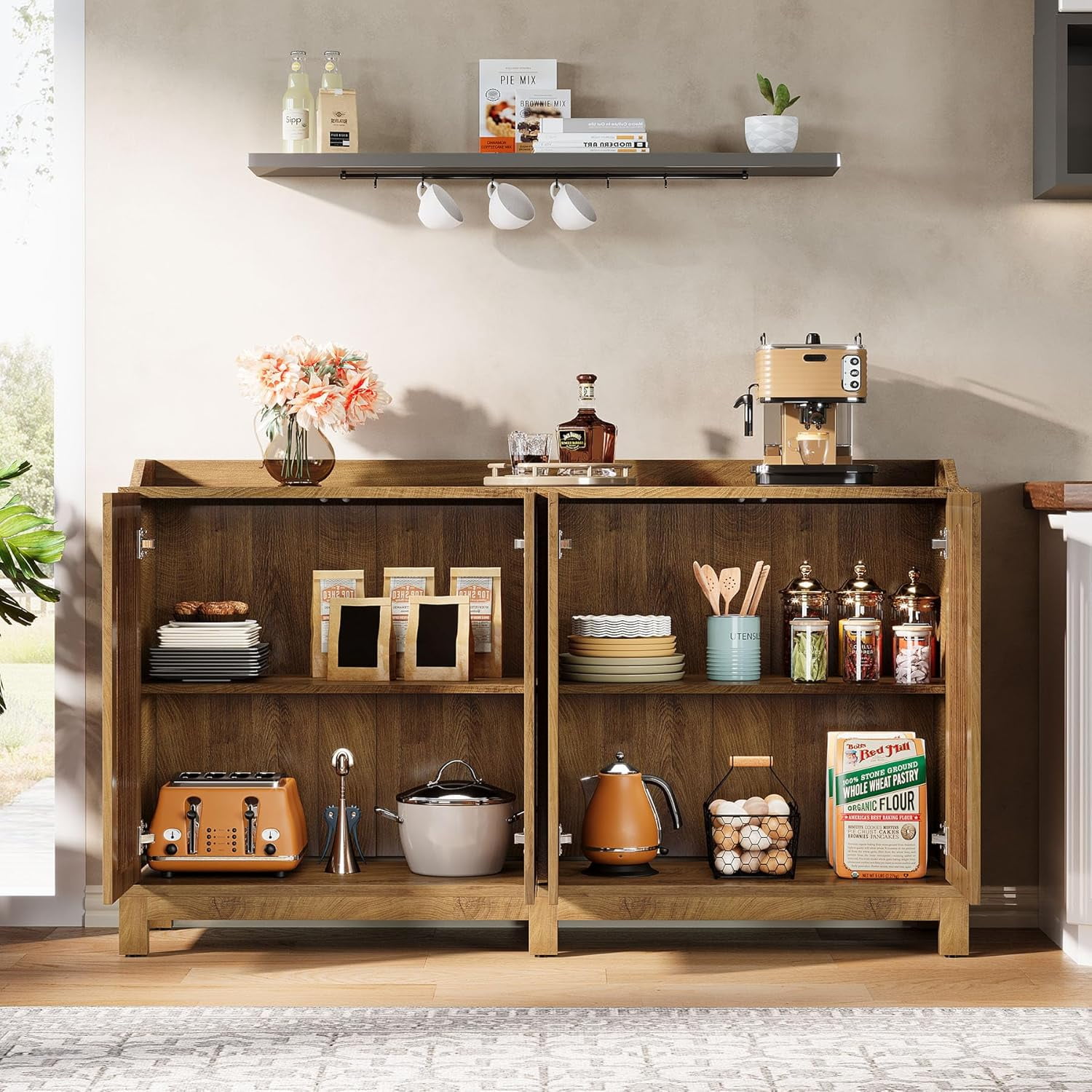 Tribesigns 57" Farmhouse Storage Cabinet with Shutter Doors and Adjustable Shelf